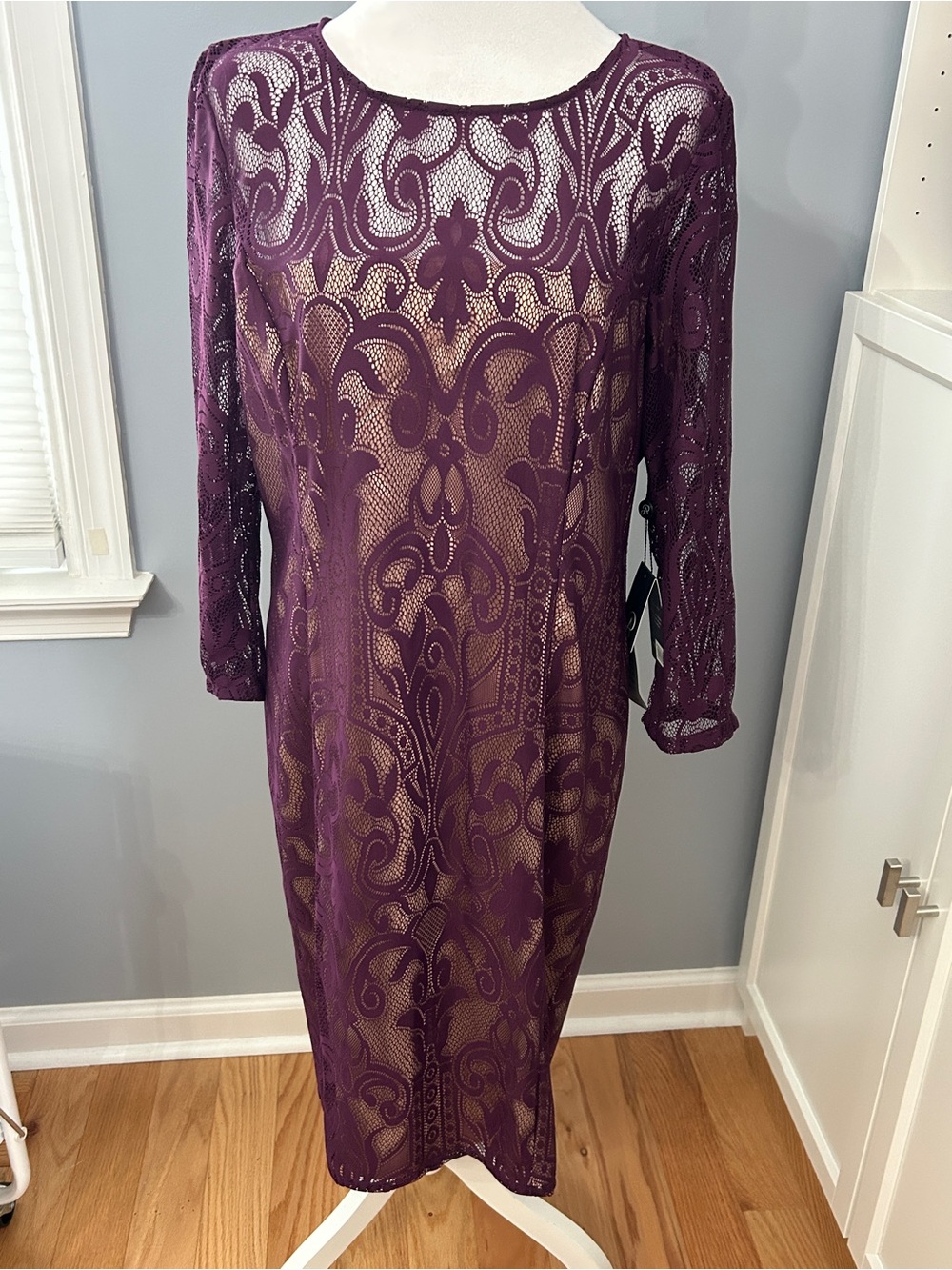 NWT Adrianna Papell Allover Lace Sheath Dress Berry Purple Nordstrom Size 16